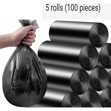 5 rouleaux de 100 sacs poubelle noirs (45 x 60 cm) [Extra Épais] [Anti-Fuite] pour poubelle domestique, bureau, cuisine, sacs déchets portables (1/5)