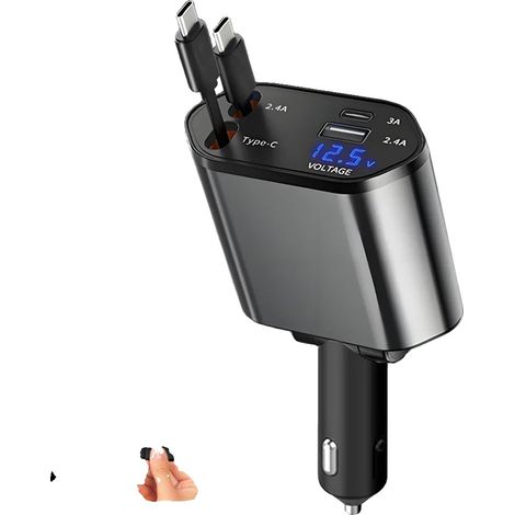 Adaptador de cargador para coche, carga rápida de 120 W, diseño retráctil, cable doble USB tipo C. (1/2)