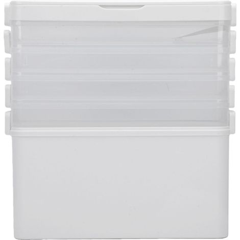 Organisateur d'armoire à médicaments avec couvercle, boîte empilable de stockage à plusieurs niveaux de grande capacité pour un usage domestique, blanc et Transparent à cinq couches (1/5)