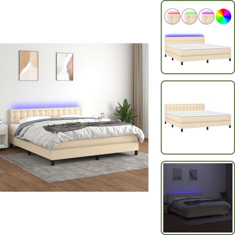 Boxspringbett mit Matratze & LED Creme 180x200 cm Stoff - Boxspringbett - Doppelbett - Schlafraumgestaltung - Cremefarbenes Bett - Bettauflage (1/5)