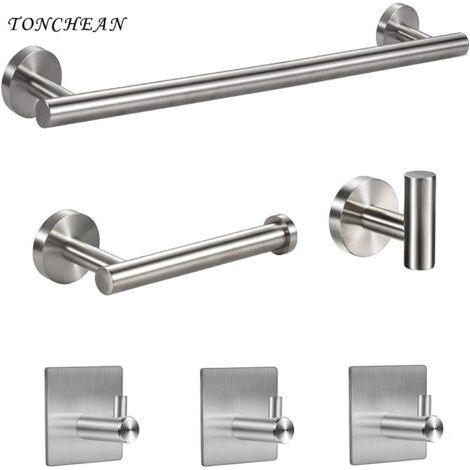 Portasciugamani da bagno, in acciaio inox, da parete, set da 6 pezzi, colore oro, accessori per bagno e cucina. (1/4)