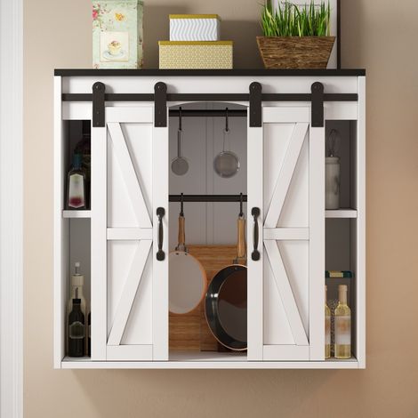 Meuble mural de rangement 80x31x76 cm, 2 portes coulissantes, étagères réglables, cuisine, salon, salle de bain et buanderie, blanc (1/5)