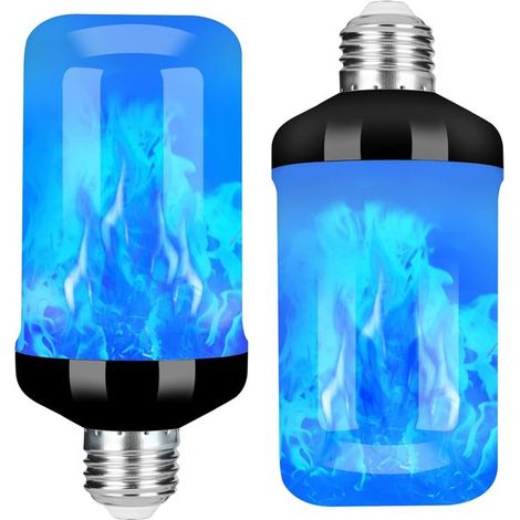 Due luci a forma di fiamma, attacco E27, 1 luce lampeggiante, adatte per decorazioni di Halloween, Natale, esterni, interni, decorazioni per la casa (blu + nero). (1/5)