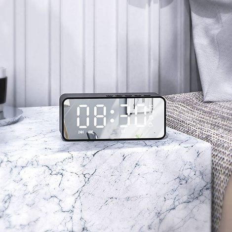 Mini miroir haut de gamme avec enceinte Bluetooth, radio-réveil portable, format carte, édition standard noire. (1/5)
