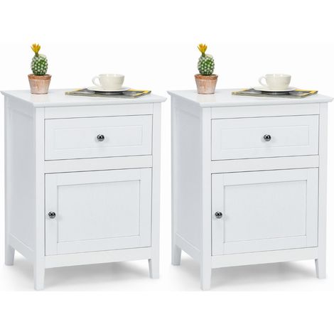 Set di 2 comodini 48 x 38 x 63,5 cm design moderno con cassetto e contenitore realizzati in MDF bianco 200017662