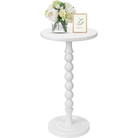 Table d'appoint ronde pour petits espaces, table de boisson avec piédestal en bois de chêne, table d'appoint moderne pour salon, chambre, bureau et coins, montage sans outils, blanc (1/5)