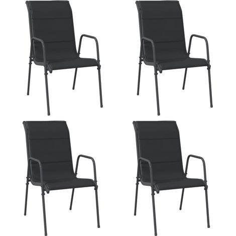 INLIFE Chaises de jardin 4 pcs Acier et textilène Noir (1/4)