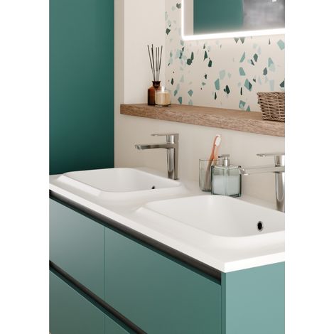 Meuble vasque JUPITER 3.0 Bleu Canard 120 cm - Plan Dune - Sans miroir (1/5)