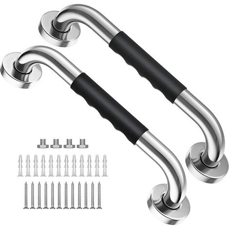 Lot de 2 barres d'appui antidérapantes de sécurité en acier inoxydable pour WC et baignoire - 30 cm (1/5)