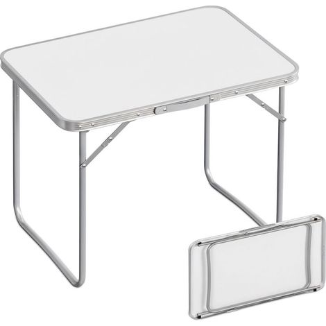 Table de camping, table d'appoint pliante, H x L x P 68,5 x 70 x 50 cm, aluminium, blanche (1/5)