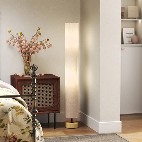 Stehlampe fürs Wohnzimmer mit Leinenschirm, Fußpedal, 2 x E27-Fassung, 120 cm, grau (1/5)