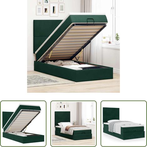 vidaXL Rangement sous le lit - Cadre de lit ottoman avec matelas vert foncé 90x200 cm velours (1/5)