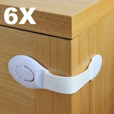 Loquet De Sécurité - Pour Armoire Tiroir Frigo Seau D Aisances - Adhésif Sans Perçage - 6 Pièces