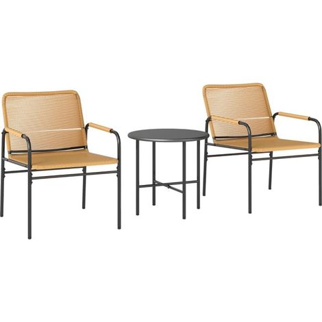 Ensemble bistro 3 pièces - Rotin PE - 2 fauteuils + table ronde - Structure acier antirouille - Jaune