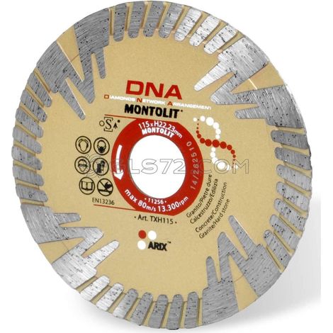 DISCO DE DIAMANTE 115 MM PARA GRANITO PIEDRAS DURAS HORMIGŽôN CONSTRUCCIŽôN GRES PORCELŽüNICO MONTOLIT DNA TXH115 (1/2)