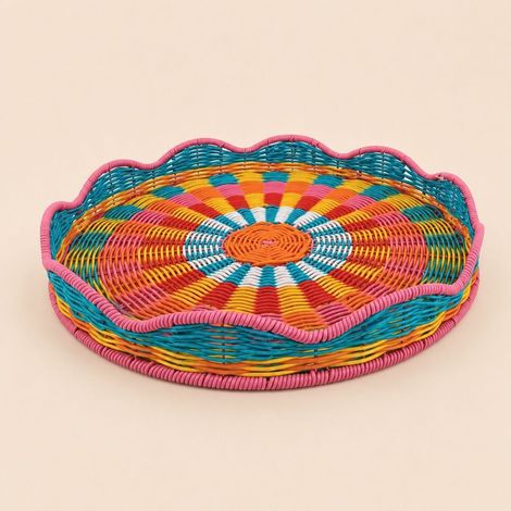 Plateau en plastique tressé orange, bleu et jaune 40cm (1/5)