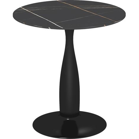 Table à manger rond en acier pulvérisé, MDF mélaminé, pieds antidérapants, 70 x 74 cm, couleur noire (1/5)