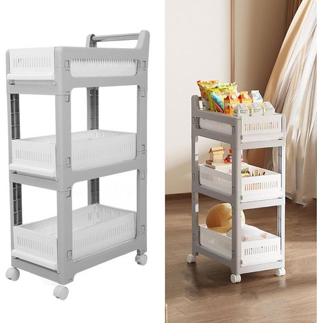 Chariot Utilitaire Roulant, Chariot Utilitaire en métal avec clôture en Maille et poignée en Bois, Chariot de Rangement Polyvalent pour l'artisanat et l'art pour la Cuisine du (3 Layer) (1/5)