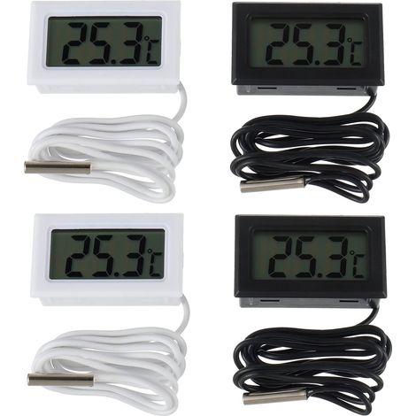 4 Thermomètre, LCD Numérique avec Sonde Étanche, Thermo-hygromètre Intégré, Réfrigérateur Congélateur Aquarium