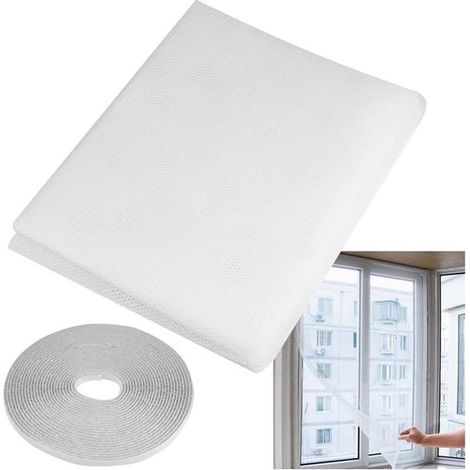 Moustiquaire universelle – 150 x 200 cm – Maille fine – Avec velcro et patchs de réparation – Blanche – Sans perçage (1/5)