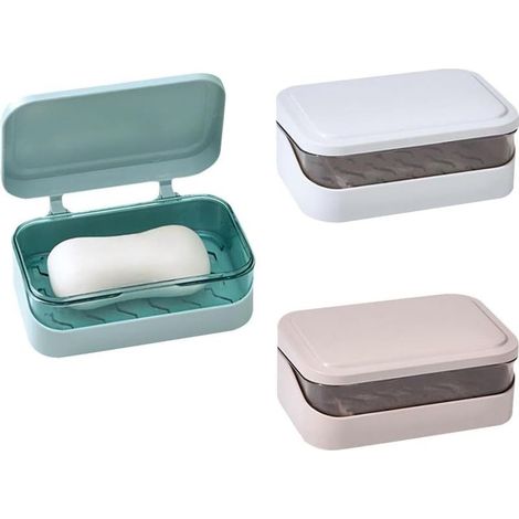 3 Pièces 2 Couches Savon Rectangulaire, 2 Couches Boîte Savon Portable, Égouttoir Amovible Couvercle Savon, Couvercle D'égouttoir (1/5)