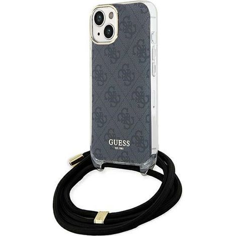 Coque rigide noire Guess GUHCP15SHC4SEK pour iPhone 15/14/13 (6,1 pouces), bandoulière avec cordon et impression 4G. (1/5)