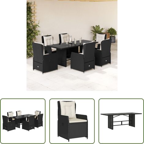 Chaise de jardin - Ensemble à manger de jardin coussins 7pcs Noir Résine tressée (1/5)