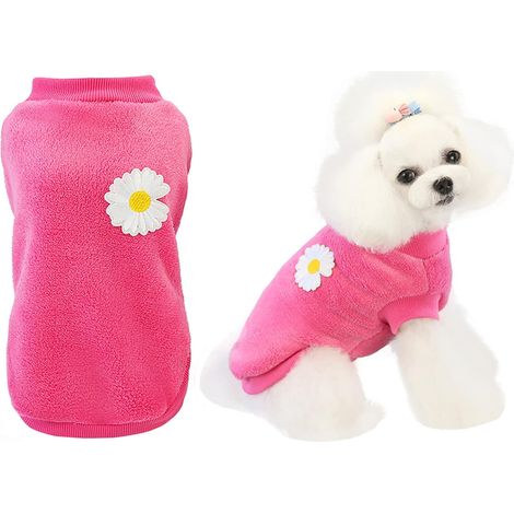 Pull pour chien Vêtements pour chien Pull en laine polaire pour chien Pull d'hiver chaud à fleurs Sweat-shirt en polaire Pyjama pour petits chiens Chiens et chats de taille moyenne rose rouge (1/4)