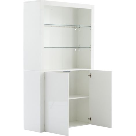 Vitrina alta blanca brillante 100 x 35 x 170 cm con LED y vidrio templado