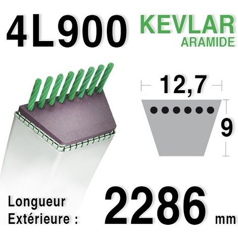 Courroie renforcée 4L900 pour tondeuse autoportée – 12,7 mm x 2286 mm – Résistante à la chaleur et à l'humidité – Applications HUSQVARNA, JOHN DEERE, MURRAY