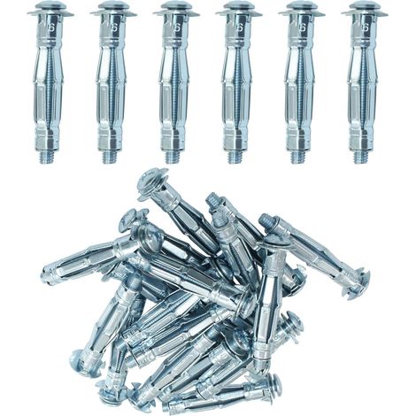 20 boulons d'expansion M6x80 mm, chevilles robustes pour cloisons creuses, kit de chevilles en acier galvanisé pour plaques de plâtre, pour plaques de plâtre, téléviseurs, tringles à rideaux (1/5)
