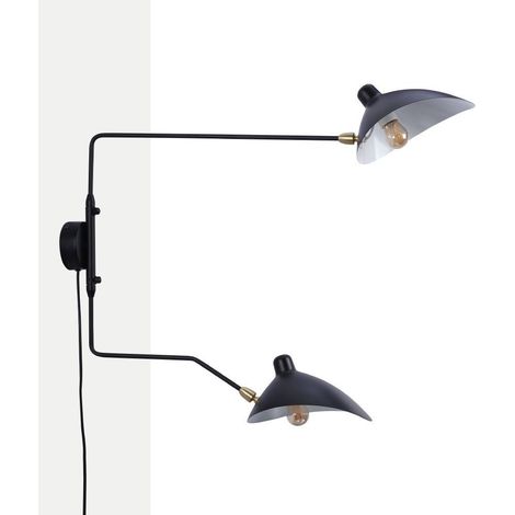 Barcelona Led – Applique murale LED noire mate avec interrupteur et prise – Bras réglables – Compatible 2 ampoules E27 – Éclairage directionnel