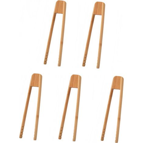 Lot de 5 pinces de cuisine en bambou 20 x 5 x 1,5 cm pour saisir et servir pain grillé bacon viande rôtie et autres aliments couleur bois naturel (1/5)