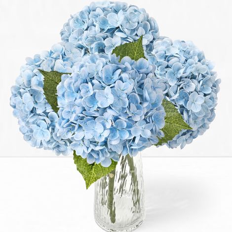 Realistic Latex Artificial Flowers – Blue Hydrangea Imitation Perfect – Wedding Table Home Party Outdoor Arrangements – Pack of 4 (1/5)