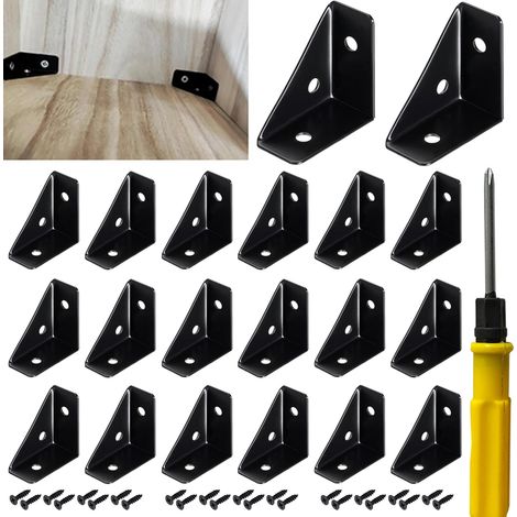 Lot de 20 équerres d'angle en métal noir pour bord de lit de bureau, meuble - Support de connexion à 90 ° avec 40 vis, 1 tournevis (1/5)