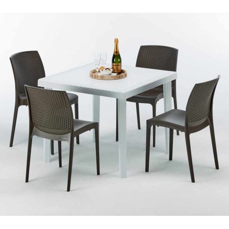 Mesa Cuadrada Blanca 90x90 cm y 4 Sillas De Colores Bohème Love - Marrón