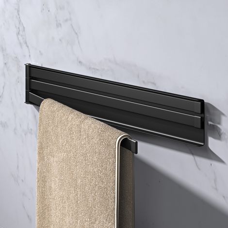 doporro Handtuchhalter ohne Bohren und mit Magnet, 180° schwenkbar, selbstklebende Handtuchstange mit 3 Armen, Wandhalterung für Bad, Küche & Kühlschrank, Modern Matt Schwarz