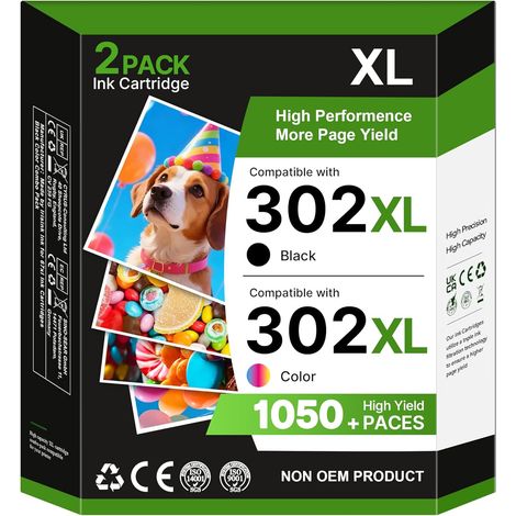 302 XL Cartouche d'encre Remplacement pour HP 302 XL Noir et Couleur Cartouche HP 302 Encre pour DeskJet 3639 3630 3632 2130,OfficeJet 3831 3833 3830, Envy 4520 (1 Noir, 1 Tri-Colore) (1/5)