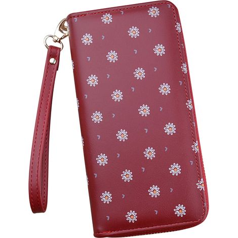 Portefeuille long en cuir PU avec poche zippée (rose)