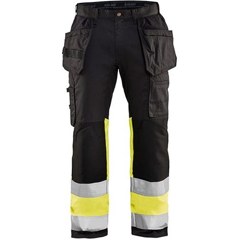 Pantalon de travail haute visibilité stretch 1558 - Noir/Jaune fluo M - FR(44) - SE(C50) - Courtes (1/2)