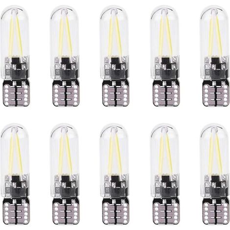 Ymiko Auto-LED-Glühbirne, Glas, 10 Stück 12V W5W COB-Filament, weißes Licht für Kennzeichenbeleuchtung, Innenraumbeleuchtung, Kartenleselampe, Tagfahrlicht, Seitenpositionslicht, Bremslicht (Weiß) (1/5)