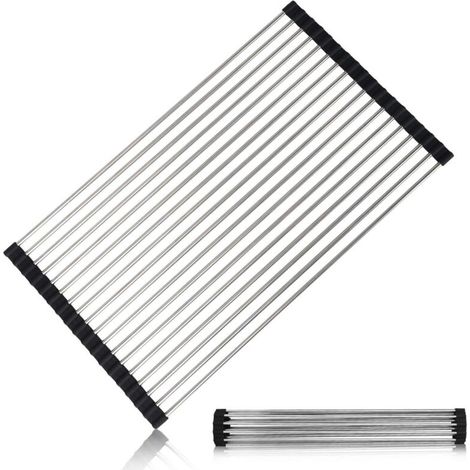 YMYNY Égouttoir pliable  Égouttoir à vaisselle en acier inoxydable robuste pour vaisselle, assiettes, tasses, bouteilles (noir)