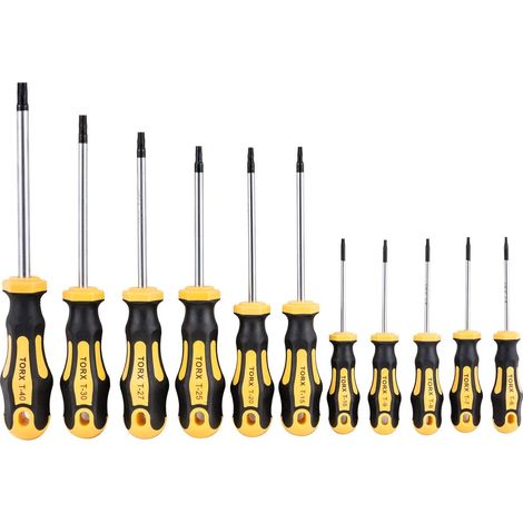 11 Pièces Jeu de Tournevis Torx T6 T7 T8 T9 T10 T15 T20 T25 T27 T30 T40 Etoile Magnétique Assortiment Réparation Tournevis Précision Kit Outils pour Vis Torx Téléphone Ordinateur Radio Montres (1/5)