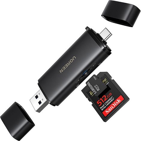 Lettore di schede di memoria 2 in 1 SD microSD USB-C USB-A UHS-II - nero