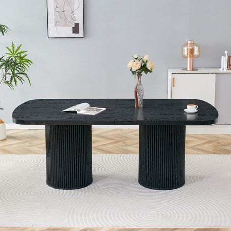 Tavolo da pranzo ovale 180 x 90 x 76 cm in MDF nero con base a colonna scanalata DESVIAE (1/5)
