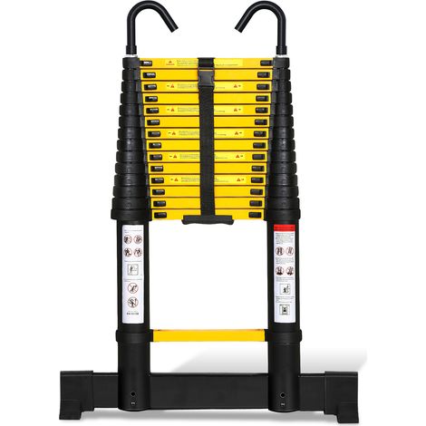 Wolketon Scala telescopica in alluminio nero-giallo da 4,4 m con 2 ganci e stabilizzatore, portata fino a 150 kg