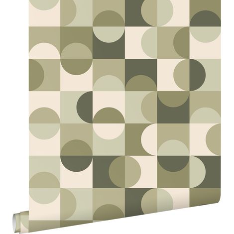 papier peint cercles de style Bauhaus vert grisé et beige - ESTAhome (1/5)