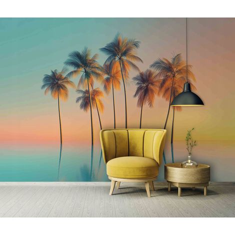 Fototapete Sonnenuntergang Palmen Natur, für Wohnzimmer und Schlafzimmer, 150 x 105 cm – Komplettset inkl. Kleister & Anleitung (1/5)