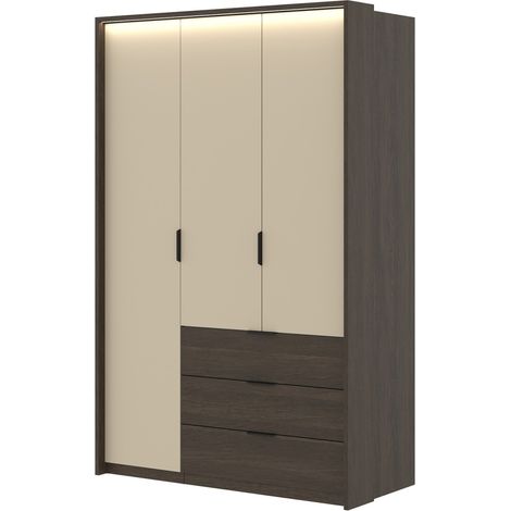 Armario VALDORA de 3 puertas con LED y 3 cajones roble oscuro y beige 139 cm (1/5)