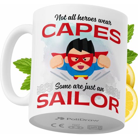 Taza de café/té divertida con diseño de texto humorístico para marineros. Taza ideal para cumpleaños, santos, días festivos y ocasiones especiales. Color blanco, 330 ml. (1/5)